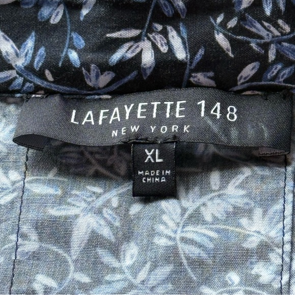 Lafayette 148 Womens Shirt Button Up Tunic Top Size XL Cotton Blue Floral - Picture 11 of 12